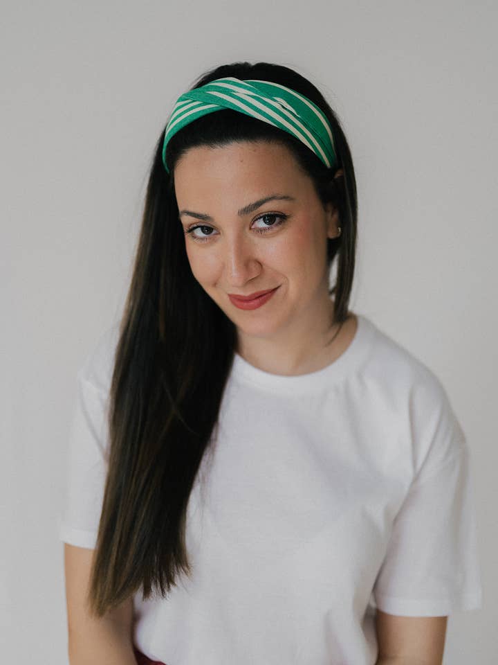 Green Striped Headband for wholesale by Nuevemi