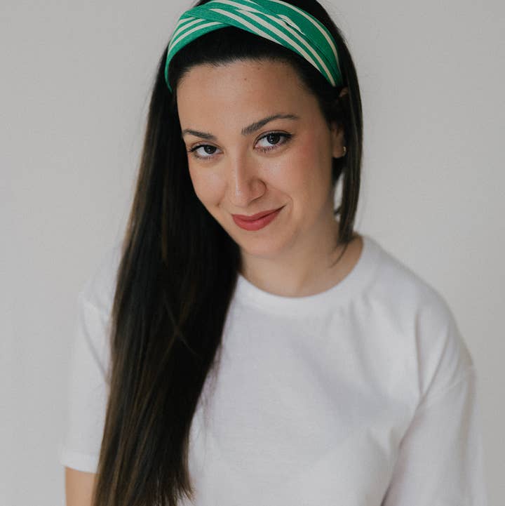 Nuevemi - Wholesale Fashion Headband - Women's - Green Striped Headband0