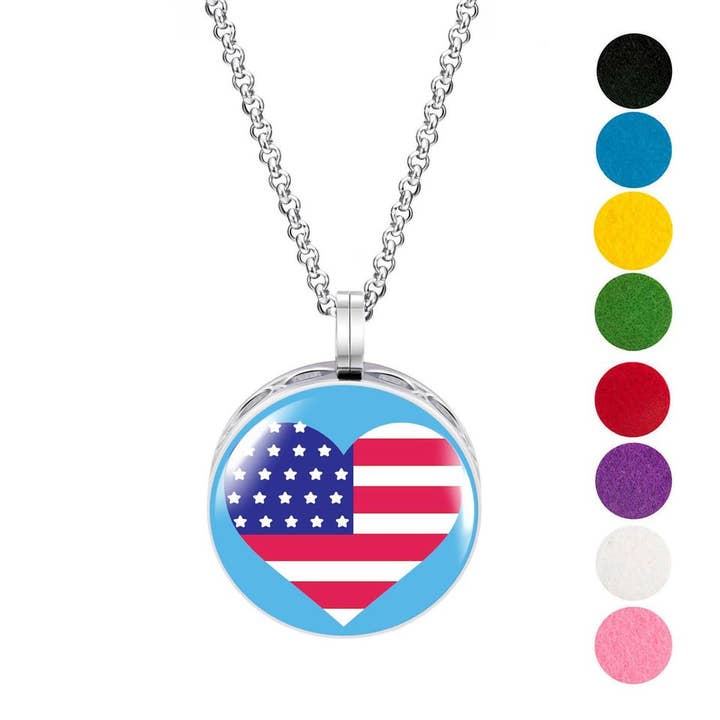 US Flag Heart Necklace DIffuser for wholesale by Wild Essentials