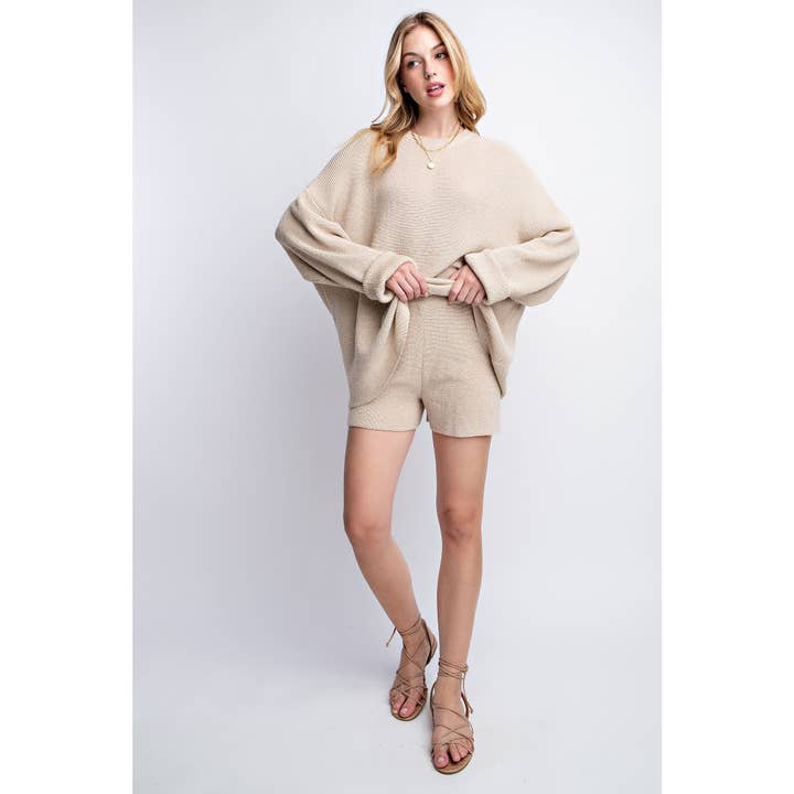 Sweet Generis - Wholesale Lounge Set - Women's - SWEATER OVERSIZE TOP WITH CASUAL BIKER SHORT SET