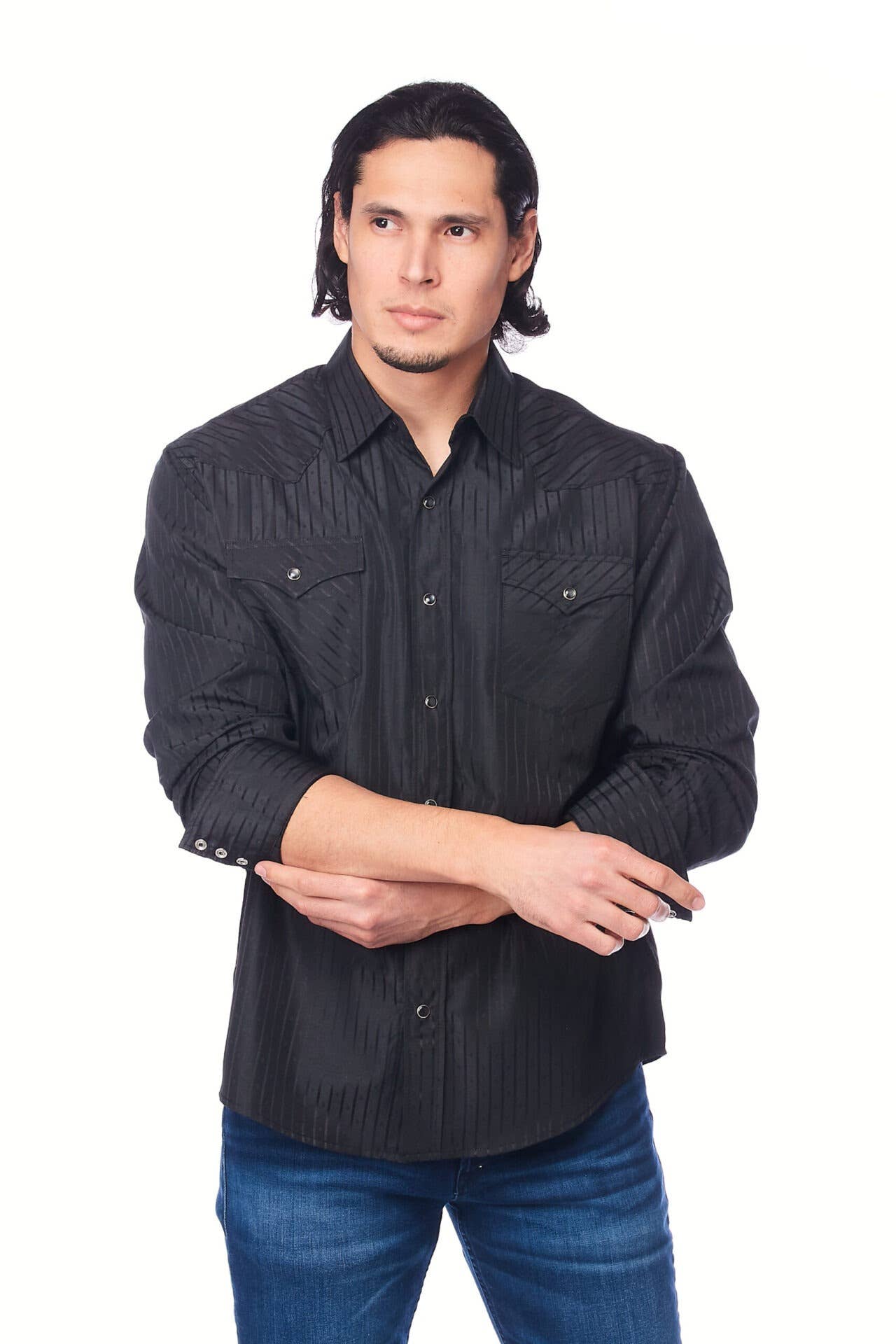 Rodeo Clothing - Wholesale Button Down Shirt - Men's - Men's long sleeve western cotton/poly yarn-dyed plain shirts6