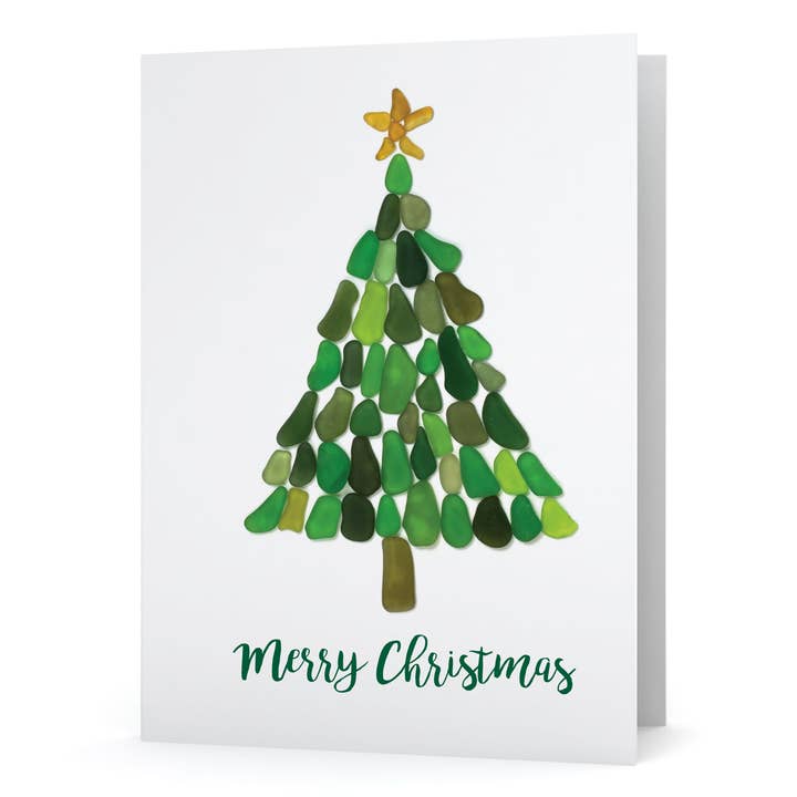 Sea Glass Christmas Tree Holiday Card for wholesale by Etched by the Sea, Inc.