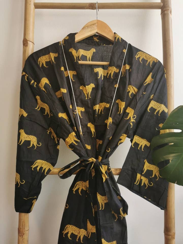 Quimono de Algodão Masculino em Mostarda Negra Real por atacado de Essential Designs London