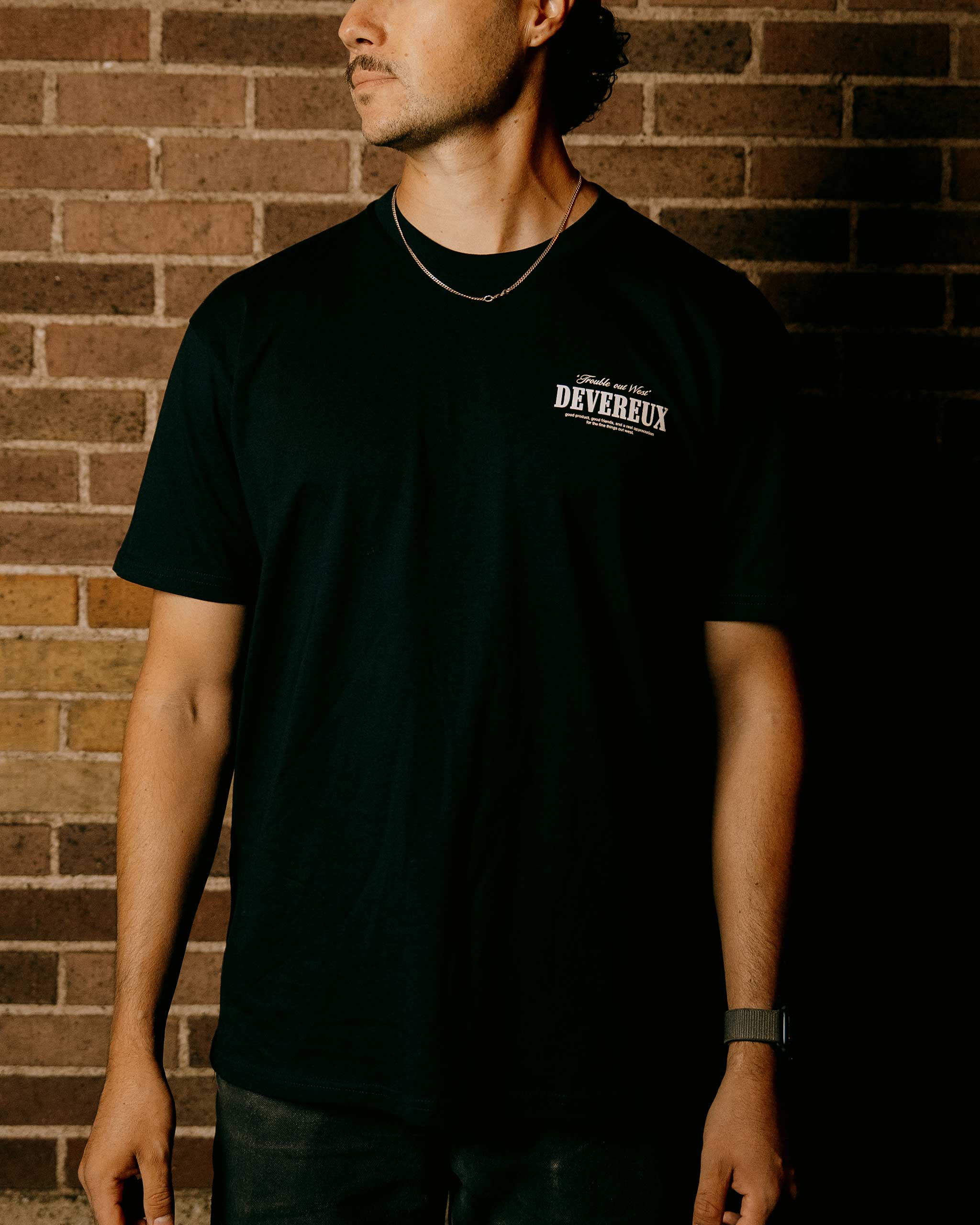 Trouble Out West Tee - Navy for wholesale on Faire5