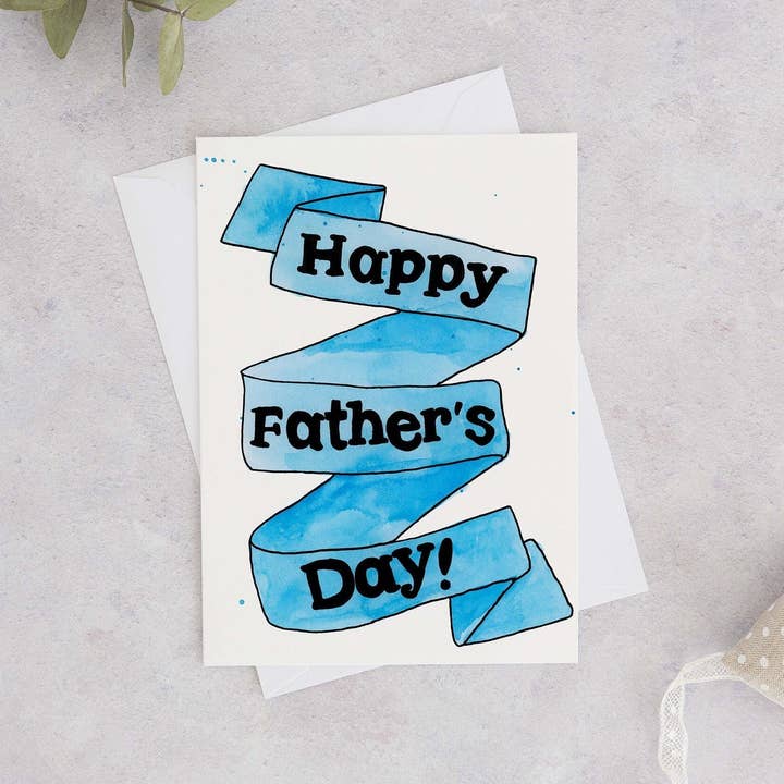 Carte de fête des pères ruban bleu pour la vente par Wild Juniper Art Studio