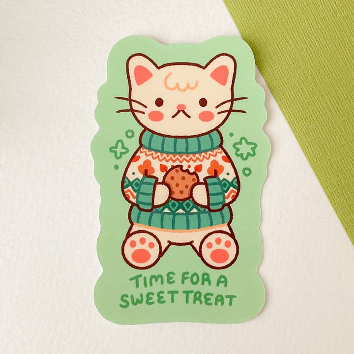 Zeit für eine süße Leckerei (Katze) - Matte Vinyl-Aufkleber für den Großhandel von Laurel Mae Art
