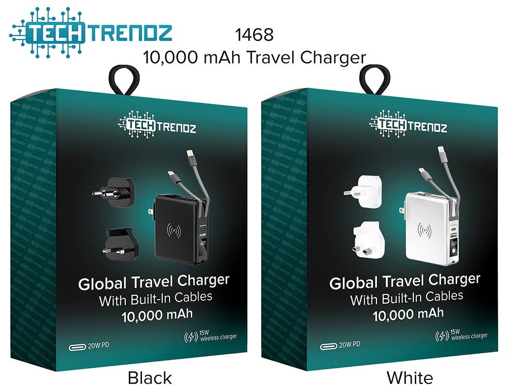Tech Trendz - Wholesale Portable Charger - Global Travel Charger w/Built In Cables3