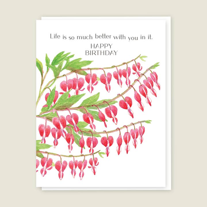 Bleeding Hearts Birthday card for wholesale by Elsabelle Paper Co.