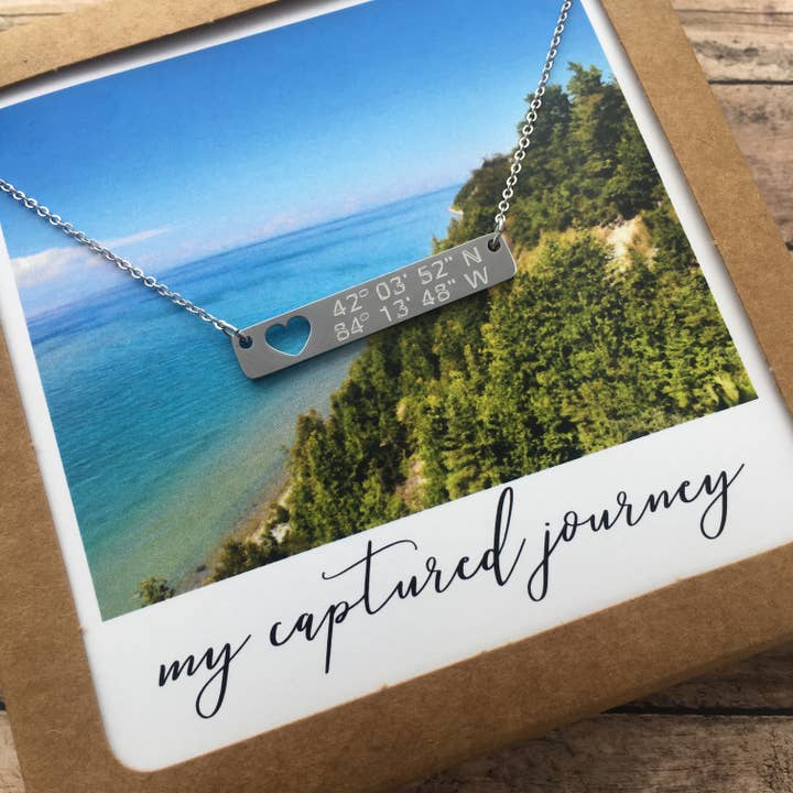 Custom Coordinates Heart Bar Necklace - Name Drop for wholesale by My Captured Journey