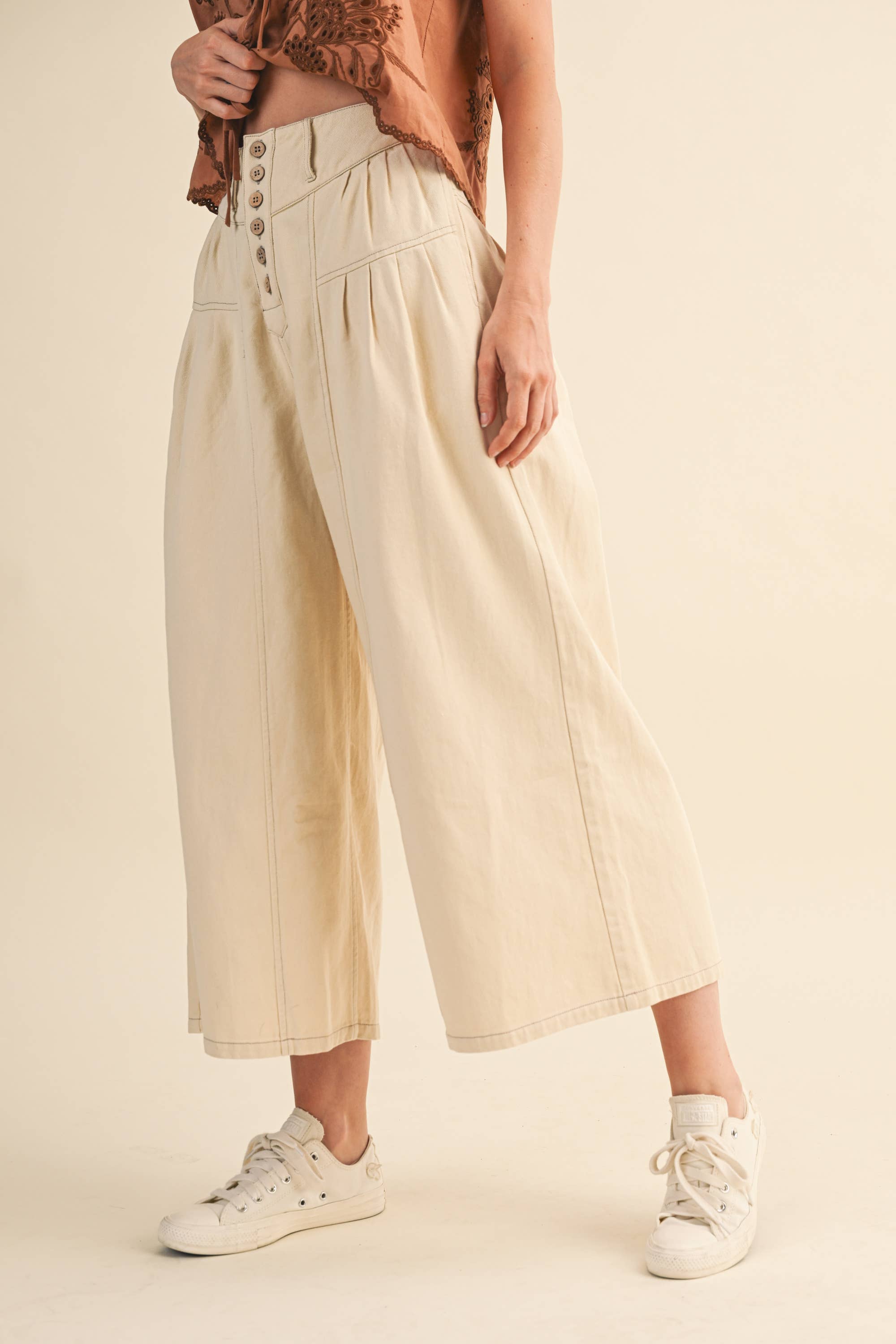 Klesis – wholesale Pants – Women's – IP1419 COTTON TWILL HIGH WAIST CROPPED WIDE LEG PANTS17