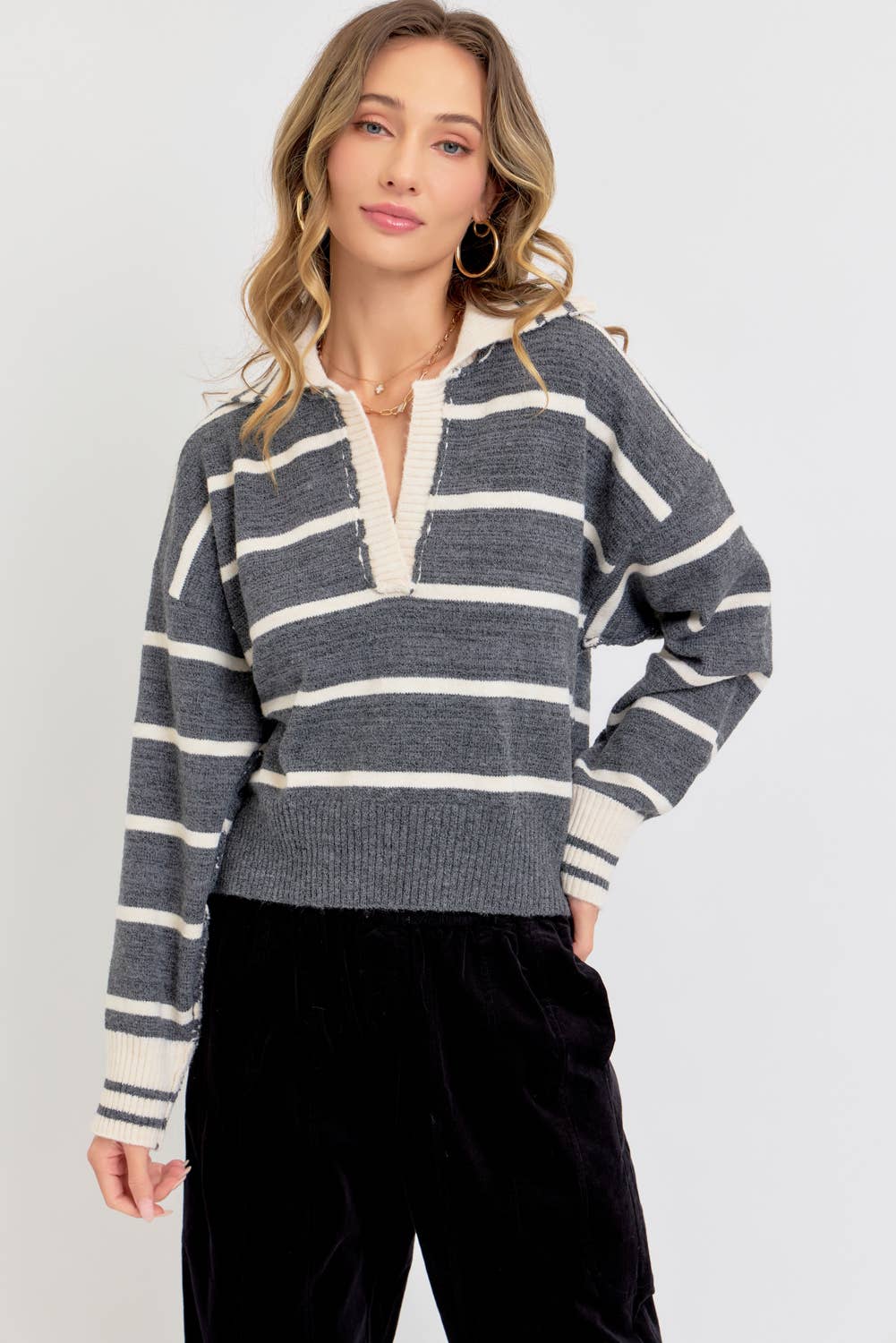Sweet Lovely by Jen - Wholesale Knit Sweater - Women's - STRIPED EVERYDAY  KNIT SWEATER31