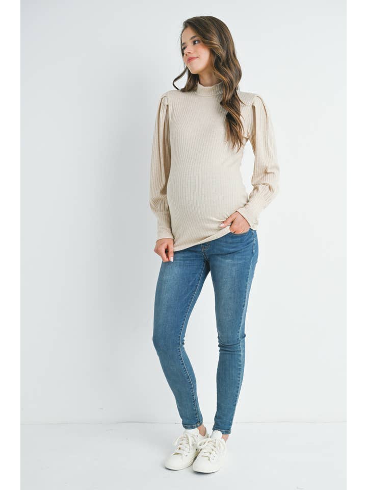 Hello Miz - Wholesale Top - Maternity - Ribbed Mock Neck Puff Sleeve Maternity Top6