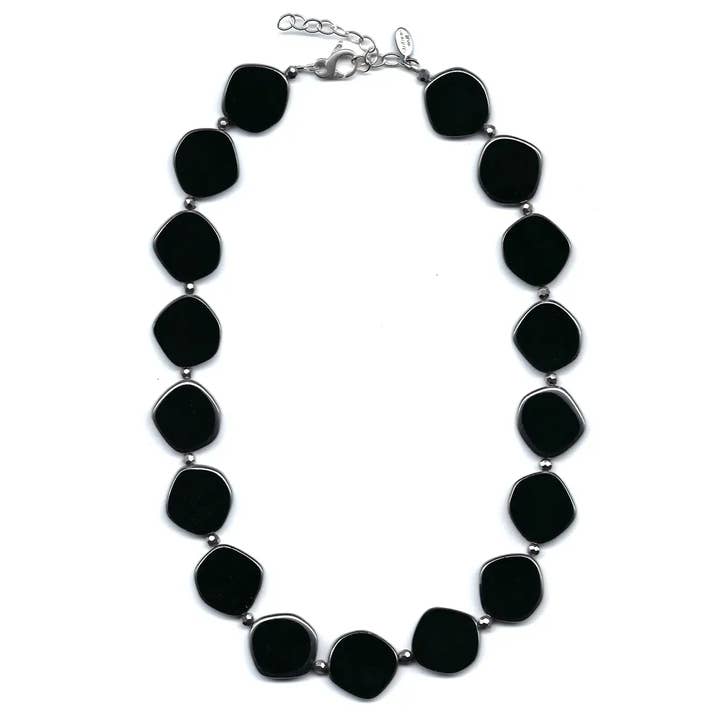 Black Large Circle Beaded Statement Necklace for wholesale by Stefanie Wolf Designs