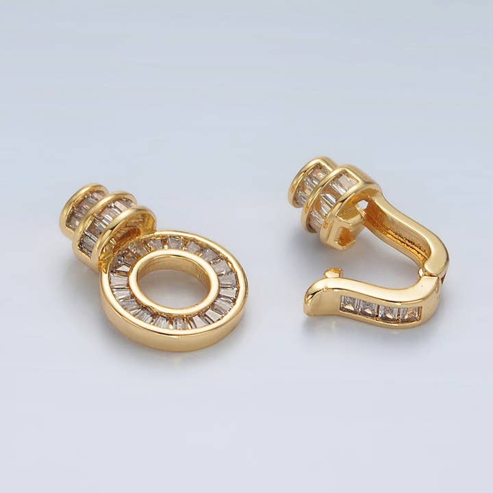 24K Gold Filled Baguette Micro Paved CZ Snap Latch Closure Findings Set | Z892 for wholesale by Aim Eternal