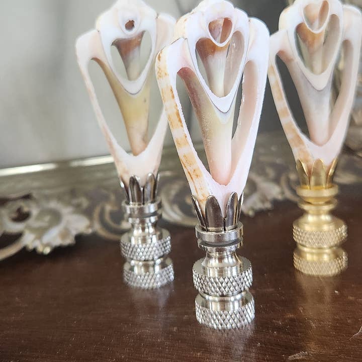 White Tulip Boutique - Wholesale Decorative Tabletop Object - Petite, Sliced Seashell Lamp Finial, Pair7