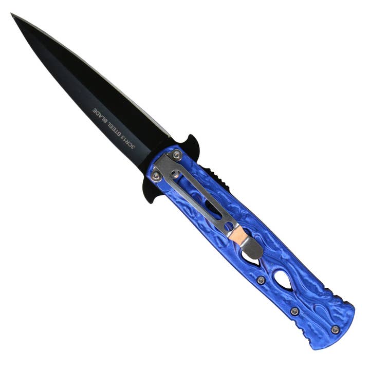 Hot Leathers – Engroshandel Lommekniv/holder – Hot Leathers Blue Flame stiletkniv KNA1171