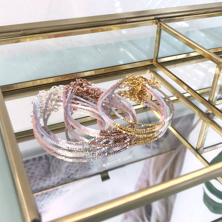 Mint15 - Venta al por mayor Pulseras de abalorios/colgantes - Pulsera de satén de seda - Lila envejecido2