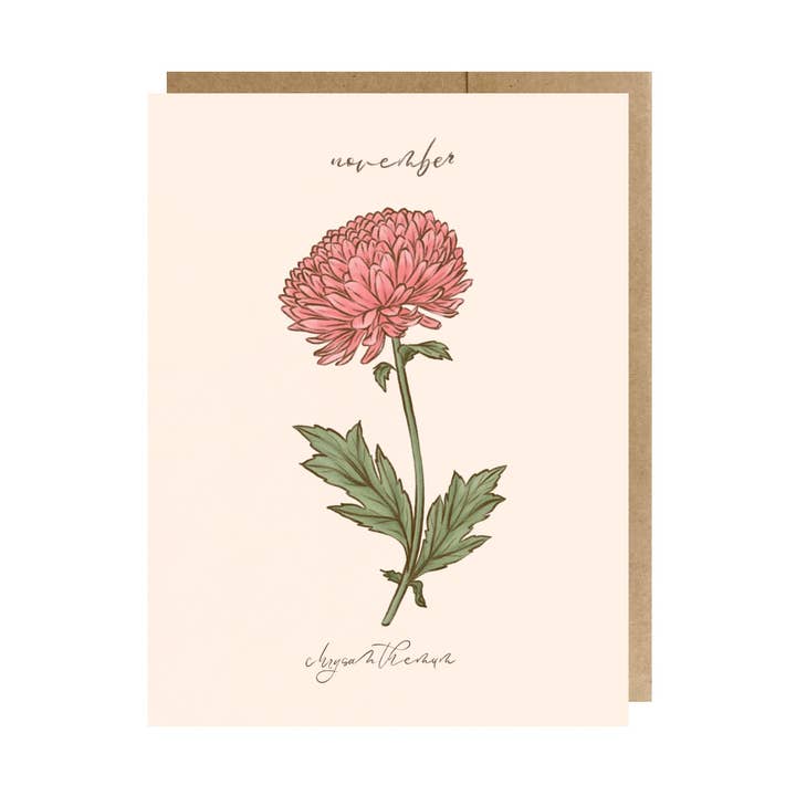 November Birth Month Flower (Chrysanthemum) Greeting Card for wholesale by The Paper Narwhal