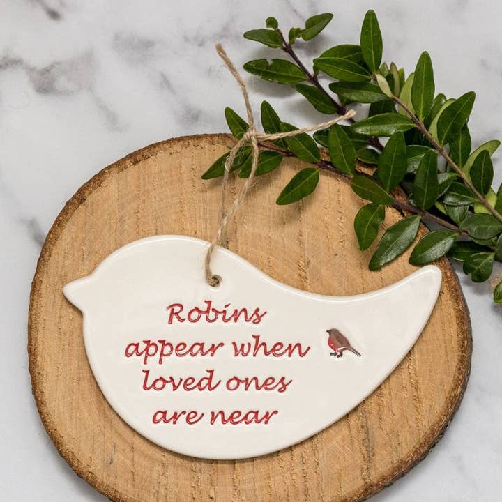 Memorial - Robins Appear - Handmade ceramic Bird Shape for wholesale by Broadlands Pottery