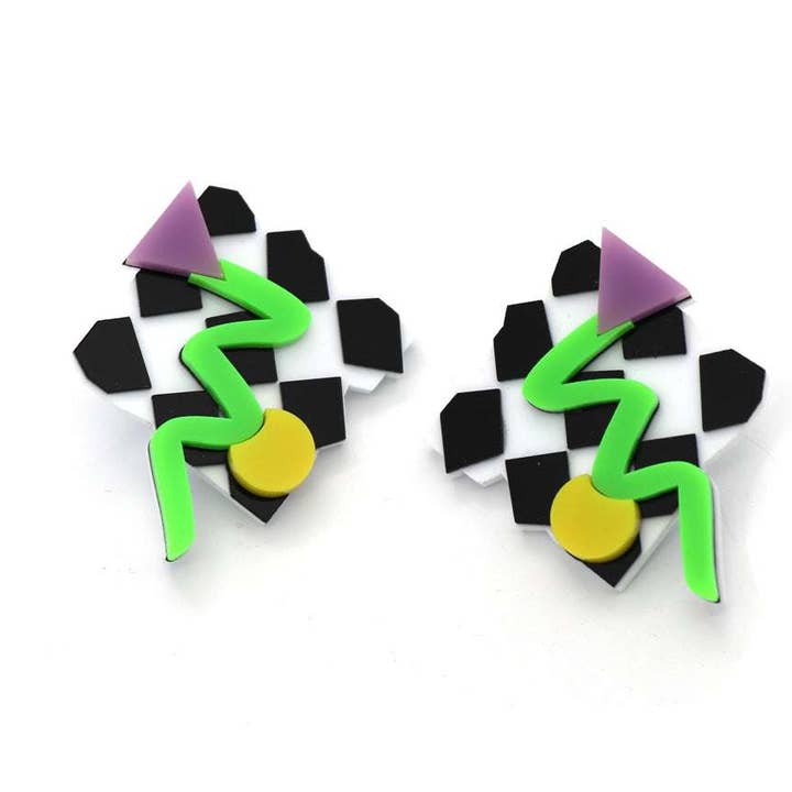 Neon Chessboard | Earrings for wholesale by Funk Da Queen