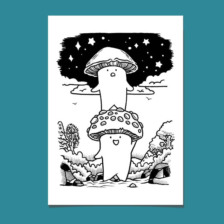 Osservatori di stelle 5x7" Stampa Cartolina Carina con Fungo per la vendita all'ingrosso da parte di Kate Leth