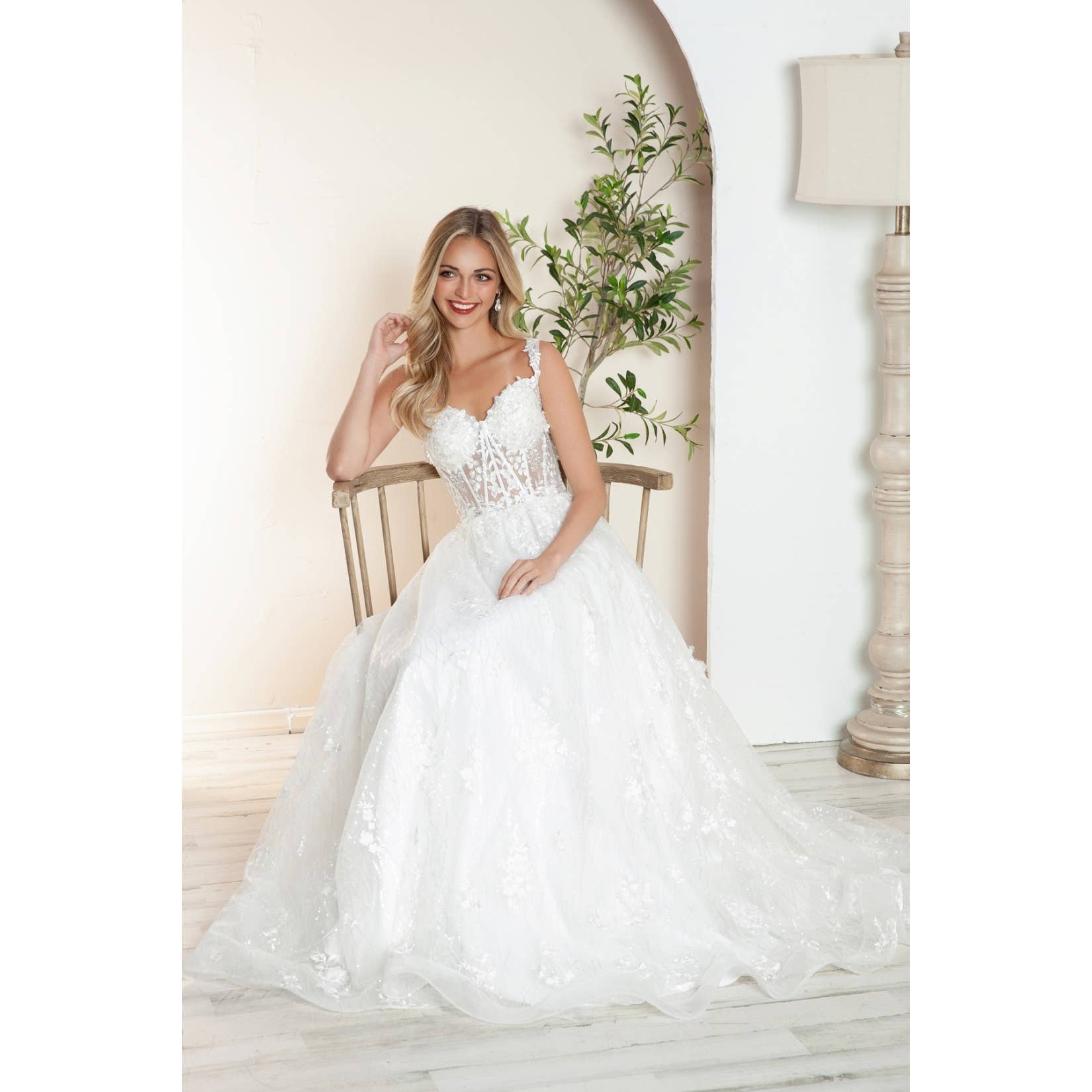 OFF WHITE JT2495AW 3D floral ballgown with sheer corset bodice for wholesale on Faire8