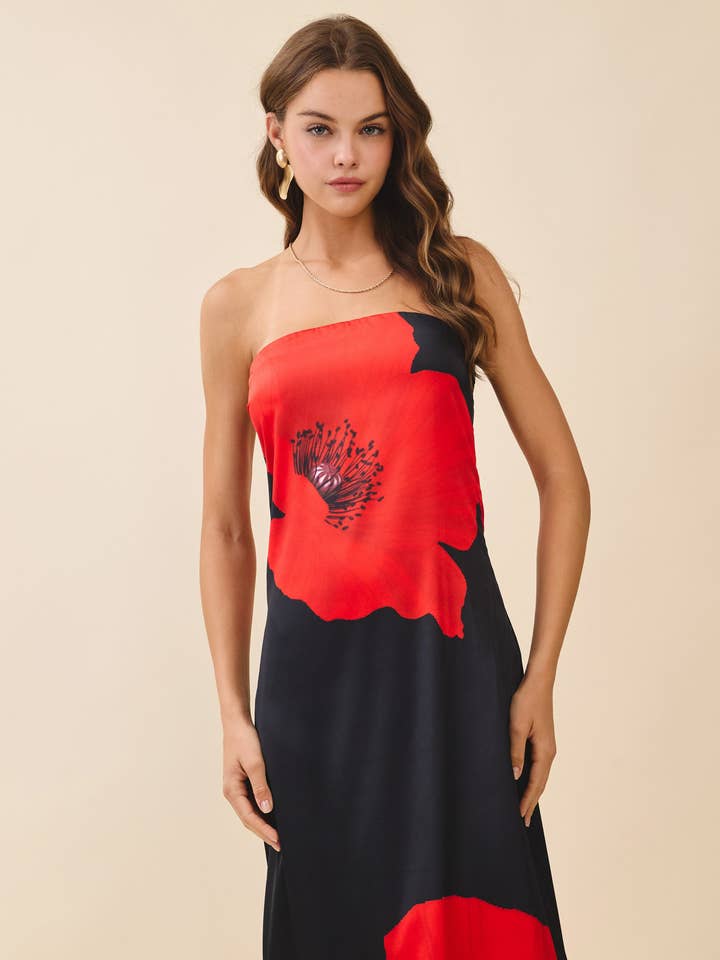 CD06059-Floral Print Elasticized Band Strapless Dress for wholesale by TCEC