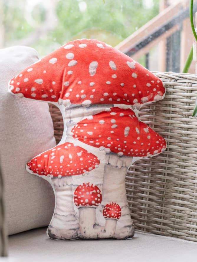 Amanita Mushroom Pillow for wholesale by The Mushroom Muse