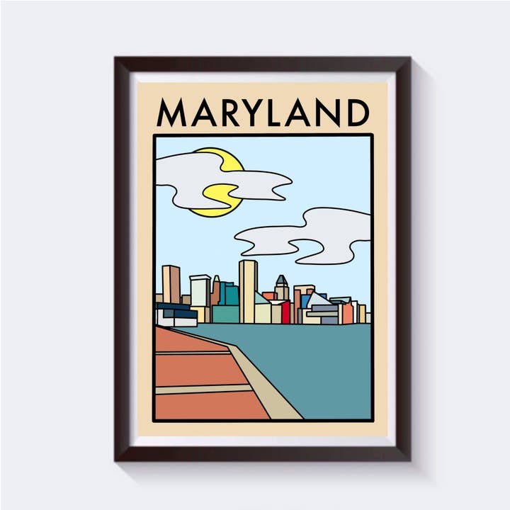 Stampa da viaggio minimalista del Maryland - Disponibile in 6 misure per la vendita all'ingrosso da parte di 2 Sisters