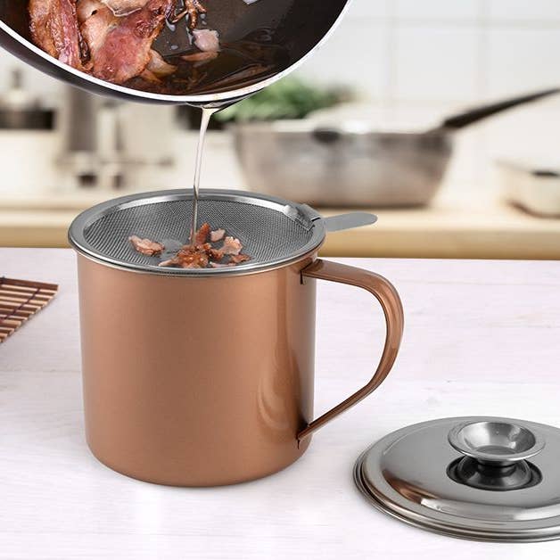 Zulay Kitchen - Wholesale Food Storage Container - Bacon Grease Container With Strainer & Lid - 1 Liter22