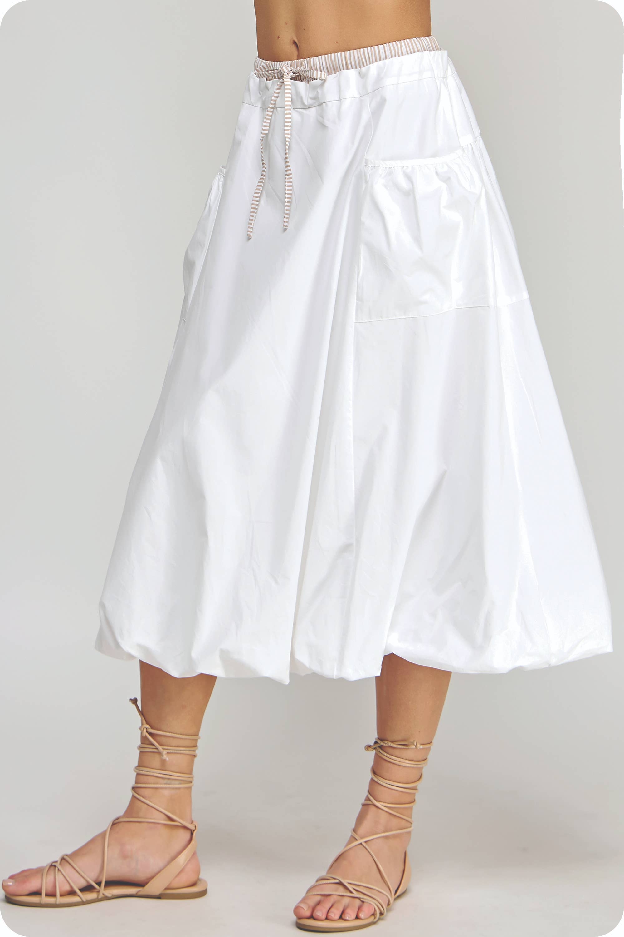 Strut & Bolt - Wholesale Rok - Dames - Streep Contrast Midi Bellenrok2