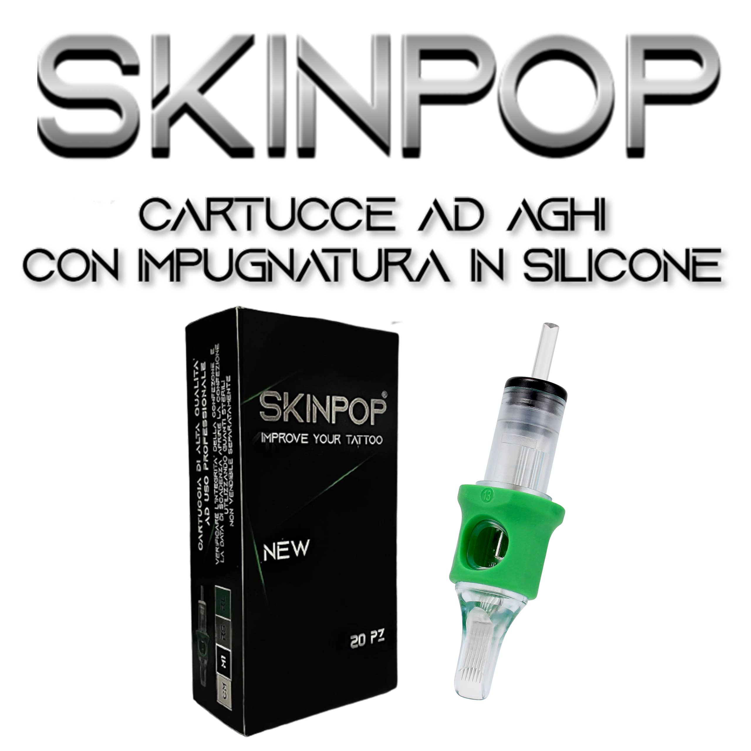 SKINPOP – wholesale Tatueringssalva/tatueringsvård – NYA SKINPOP silikonpatroner med tatueringsnålar 20 st80