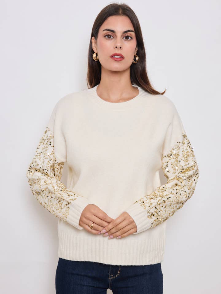KY CREATION PARIS - Wholesale Knit Sweater - Women's - Round neck sweater with sequin sleeves