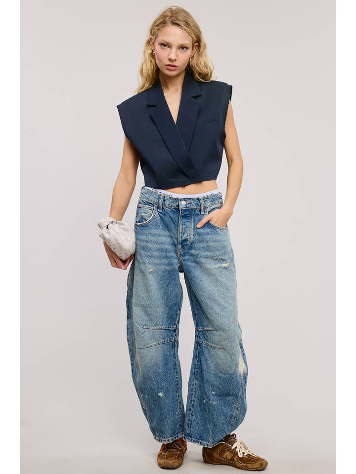 Mimosa - Wholesale Outerwear Vest - Women's - Cropped Collared Vest with Raw Hem12