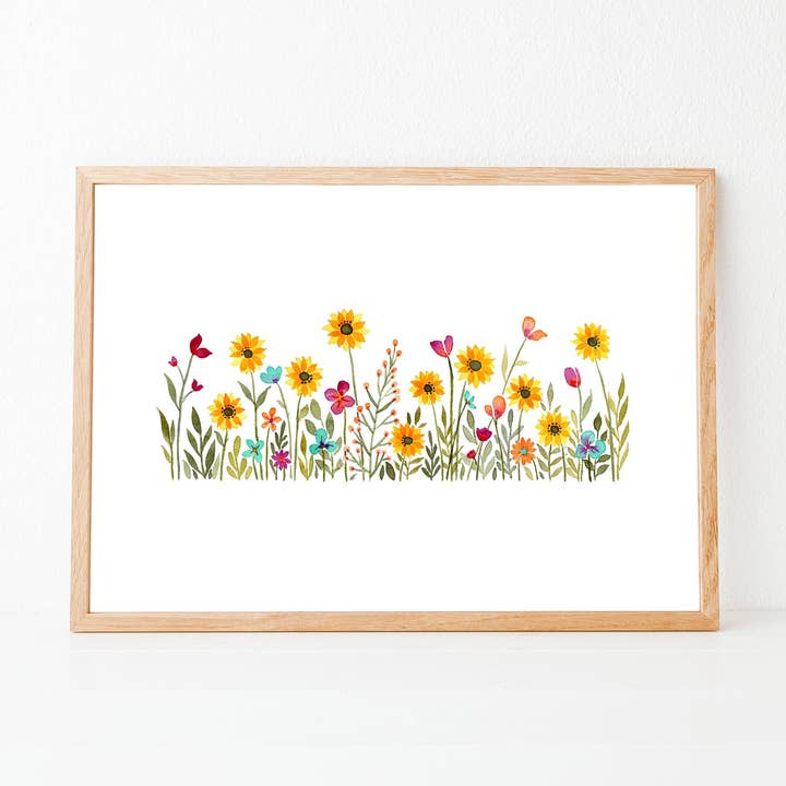 Sunny Flowers: A4 Akvarel Kunsttryk for engroshandel hos Anna Lau Art