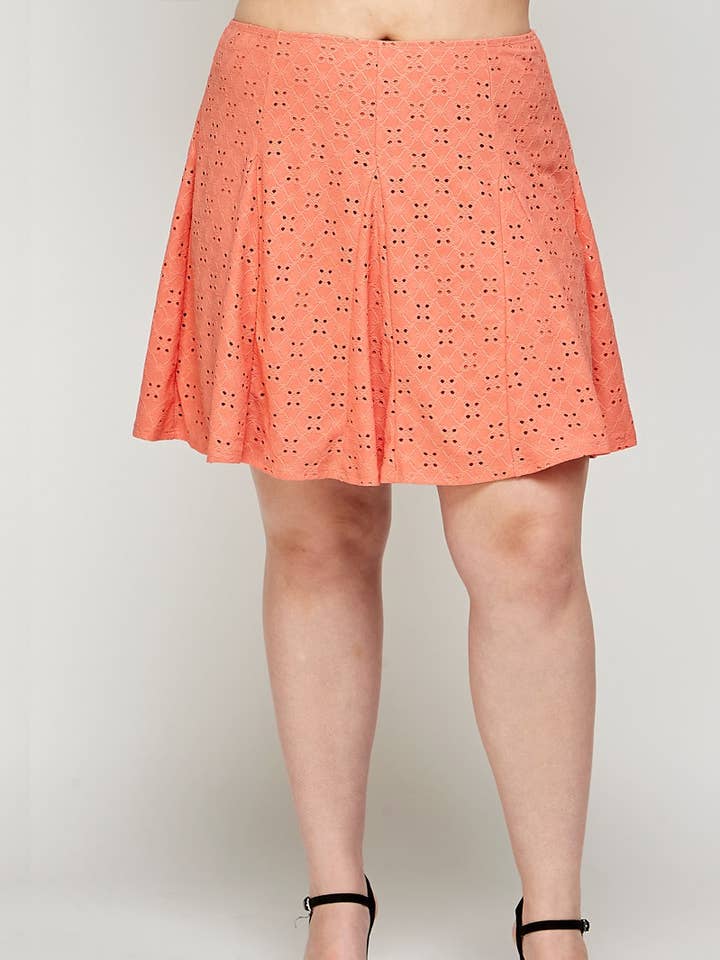 Plus Size Knit Eyelet A-line Skirt KY18025-SK for wholesale by Haute Fox Plus Size & Contemporary