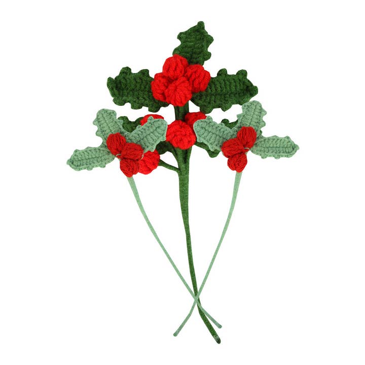 Talking Tables EU - Wholesale Christmas Decoration - Botanical Holly Christmas Crochet Sprigs - 3 Pack3