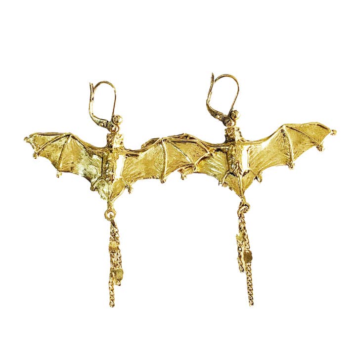 Bat Bailey Golden Fine Stainless Steel Earrings - gift for wholesale by Lotta Djossou Paris