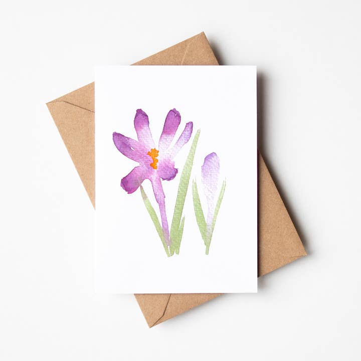 Single Crocus Card for wholesale by Louise Man Art
