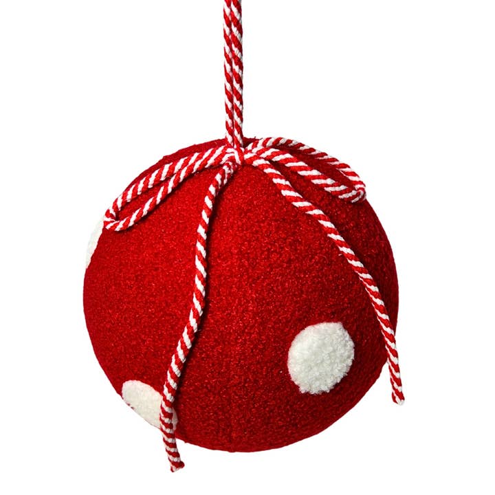 Fuzzy Polka Dot Ball Ornament - Red/White 8" for wholesale by David Christopher's Collection