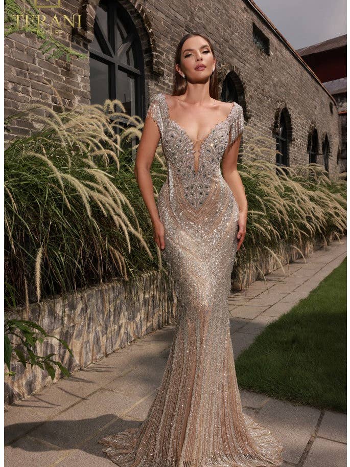 Terani Couture 251GL4345 Elegant Fitted Beaded Gala Evening Gown for wholesale by LA Merchandise