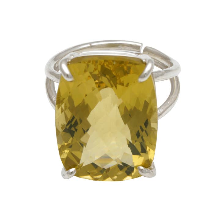 Vayo Pearls - Wholesale Cocktail/Statement Ring - 18 - 20 Ct Cushion Cut Yellow Topaz Stone Adjustable Cocktail Ring in US Size 7 in Silver Setting3