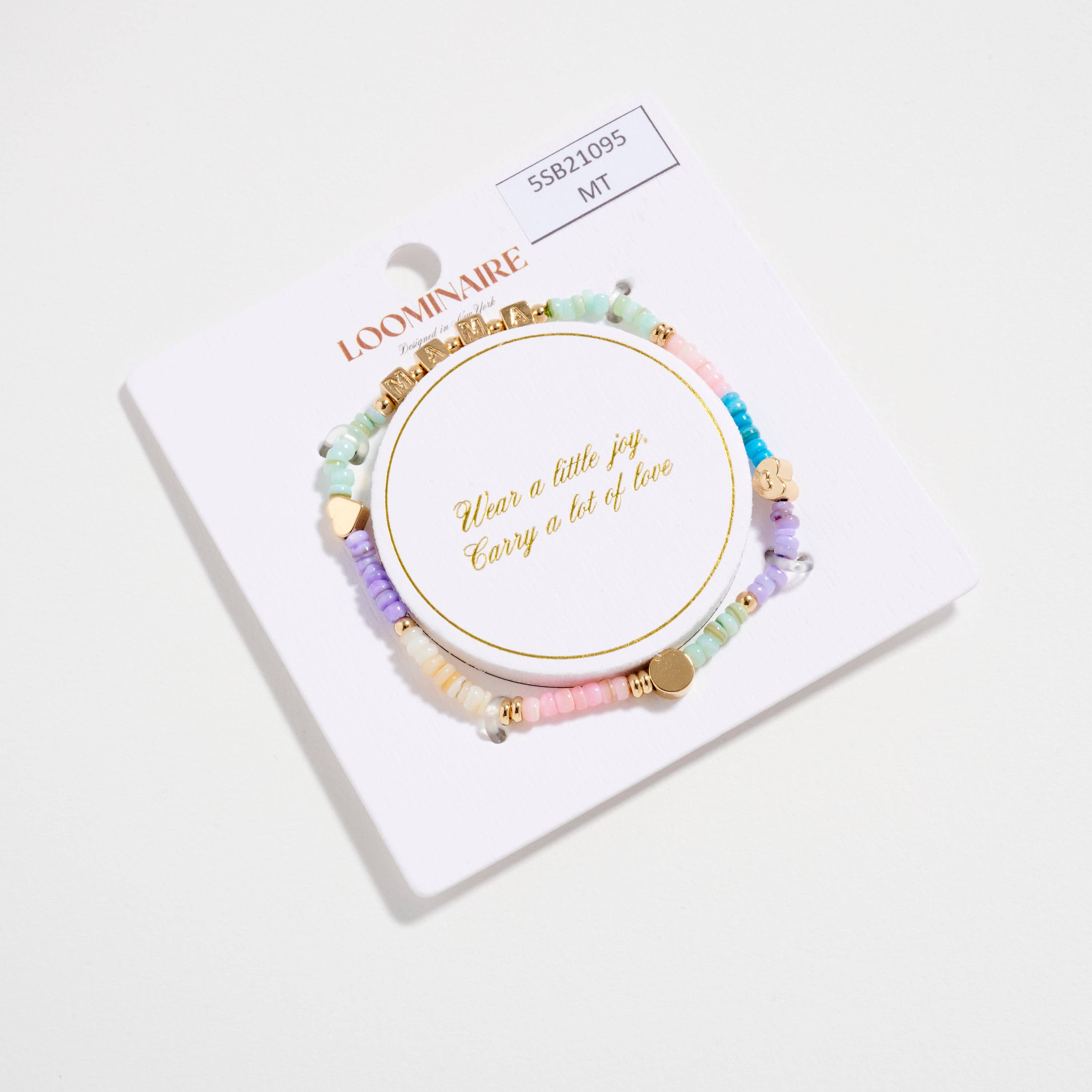 Frem - Wholesale Beaded Bracelet - Gold Dipped Beaded “Mama” Bracelet with Gold Letter Cubes & Heart Accents – Mother’s Day Stretch Bracelet0