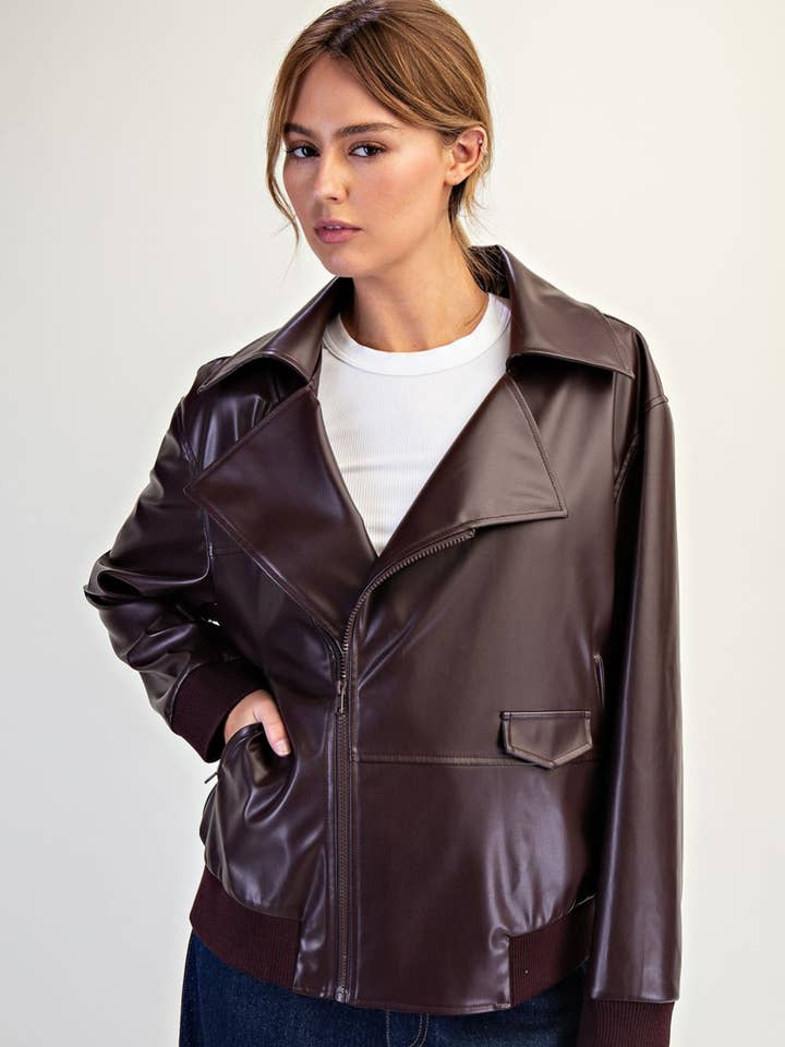 Oversized Faux Leather Biker Jacket for wholesale by Edit by Nine