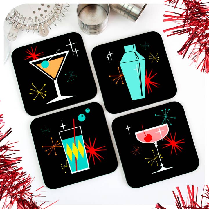 Retro Christmas Cocktail Coasters for wholesale by InkaBilly