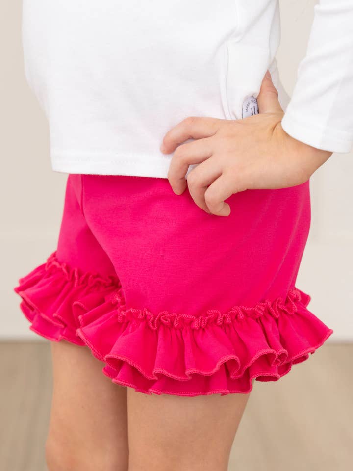 Marie Nicole Clothing - Wholesale Shorts - Kids - Ruffle Hem Cotton Shorts - Hot Pink