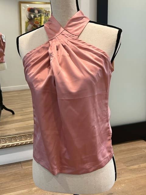 Rosa glänsande ärmlös topp för wholesale av YAELA