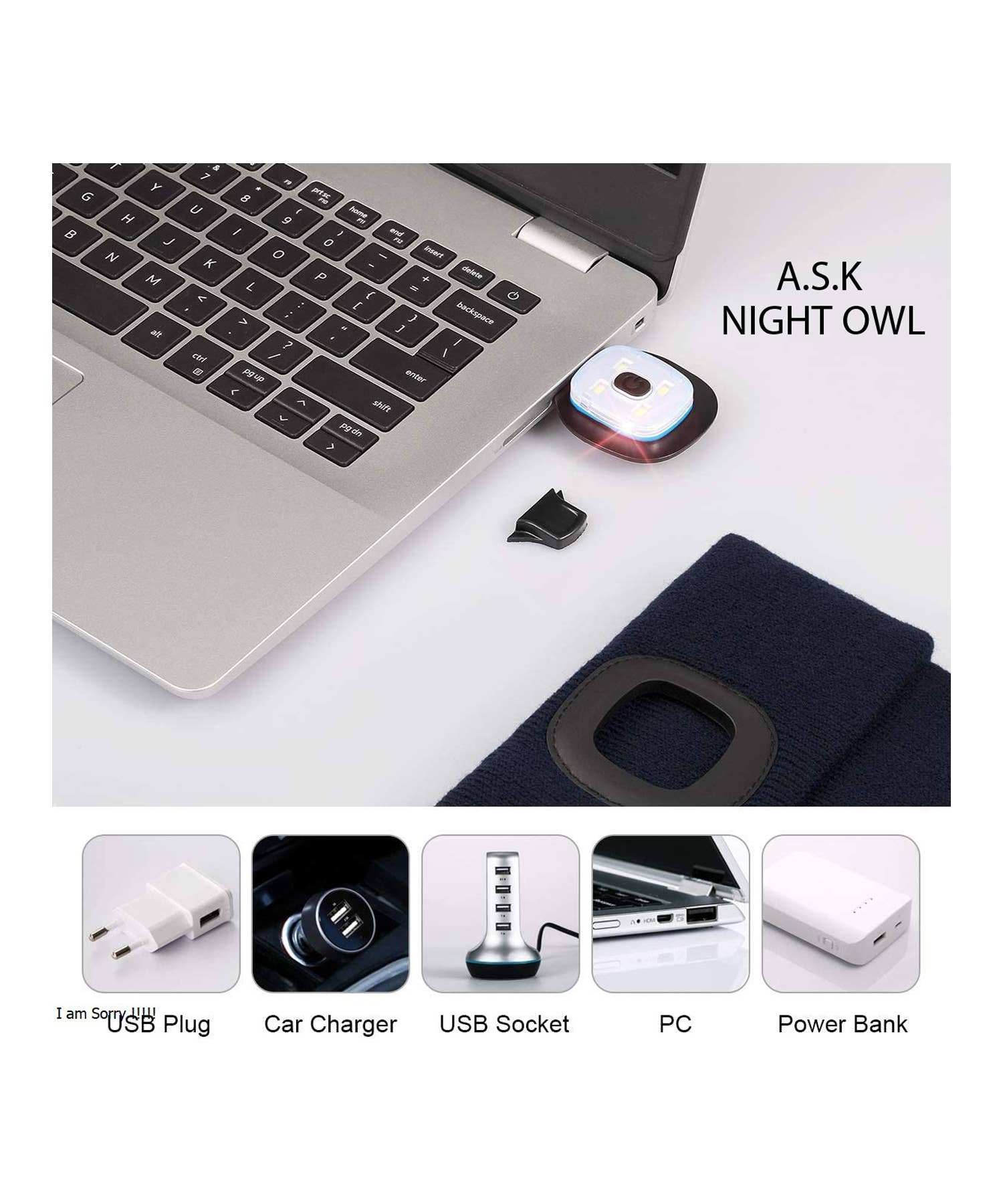 K & S WHOLESALE INC – Gorro - Unissexo por atacado – Gorro A.S.K com luz LED 96 CT Display de chão1