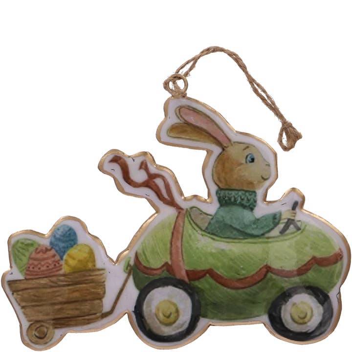 Vosteen - Wholesale Ornament - Metal Car Lichi Rabbit, For Hanging, L15cm, Green
