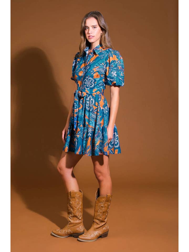 BLUE BROWN A printed woven mini dress - ID21480 for wholesale on Faire
